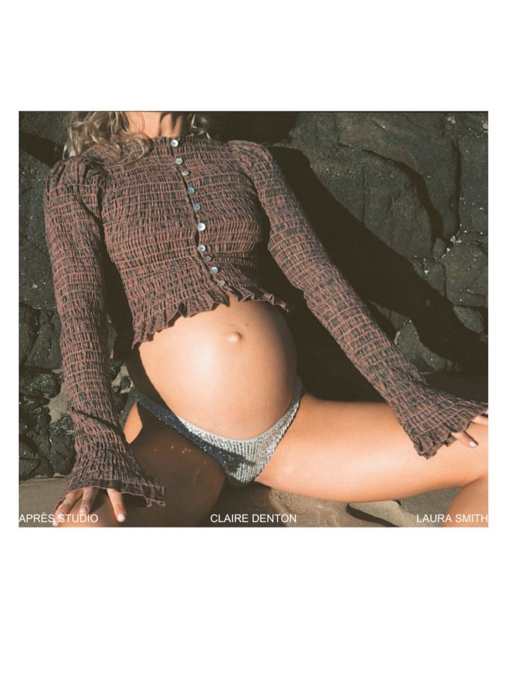 Après Studio Blossom Gingham Long Sleeve Top Smocked Plaid Neutral Multicolor - Picture 10 of 13